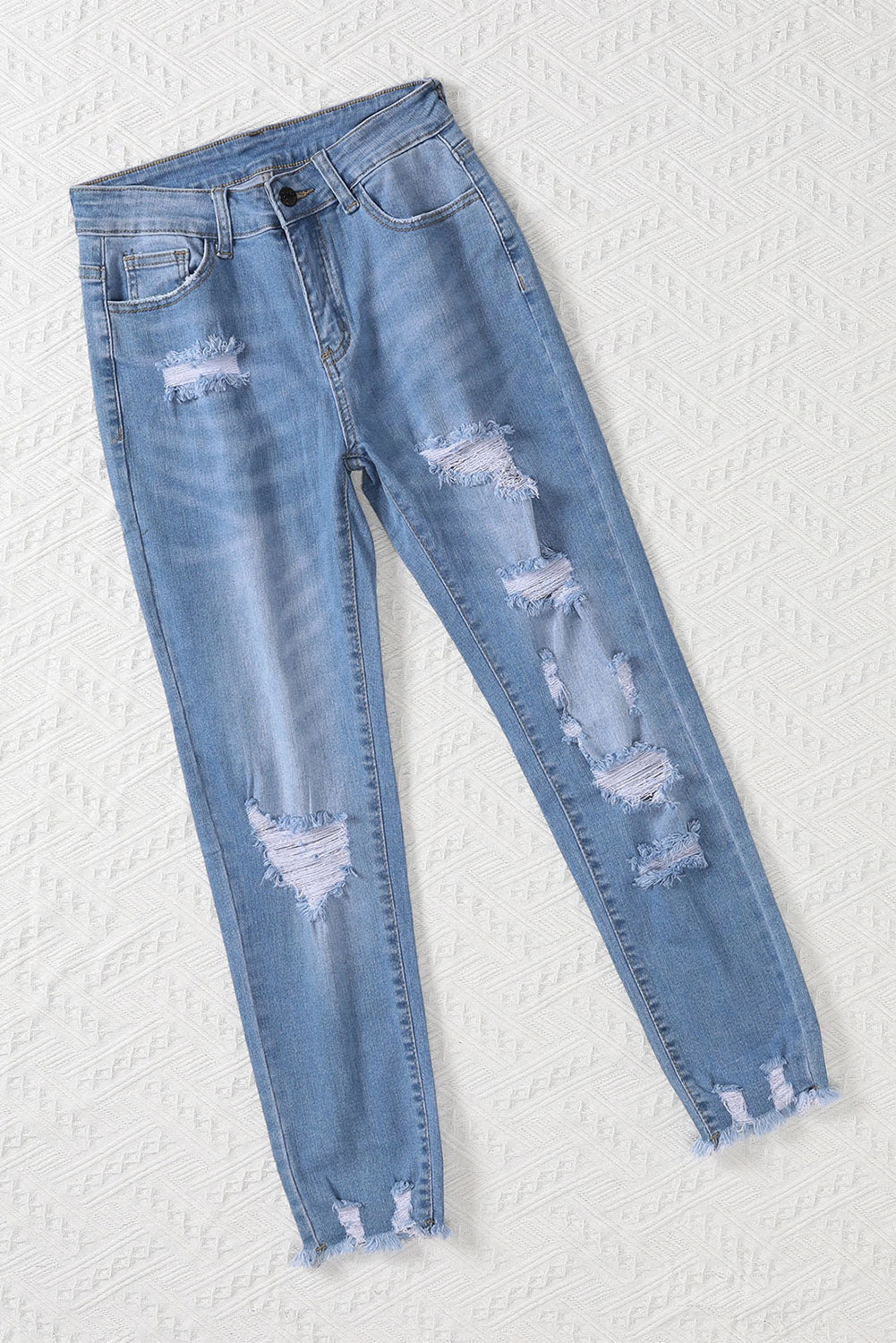 Light Blue Distressed Boyfriend Denim Pants Jeans JT's Designer Fashion