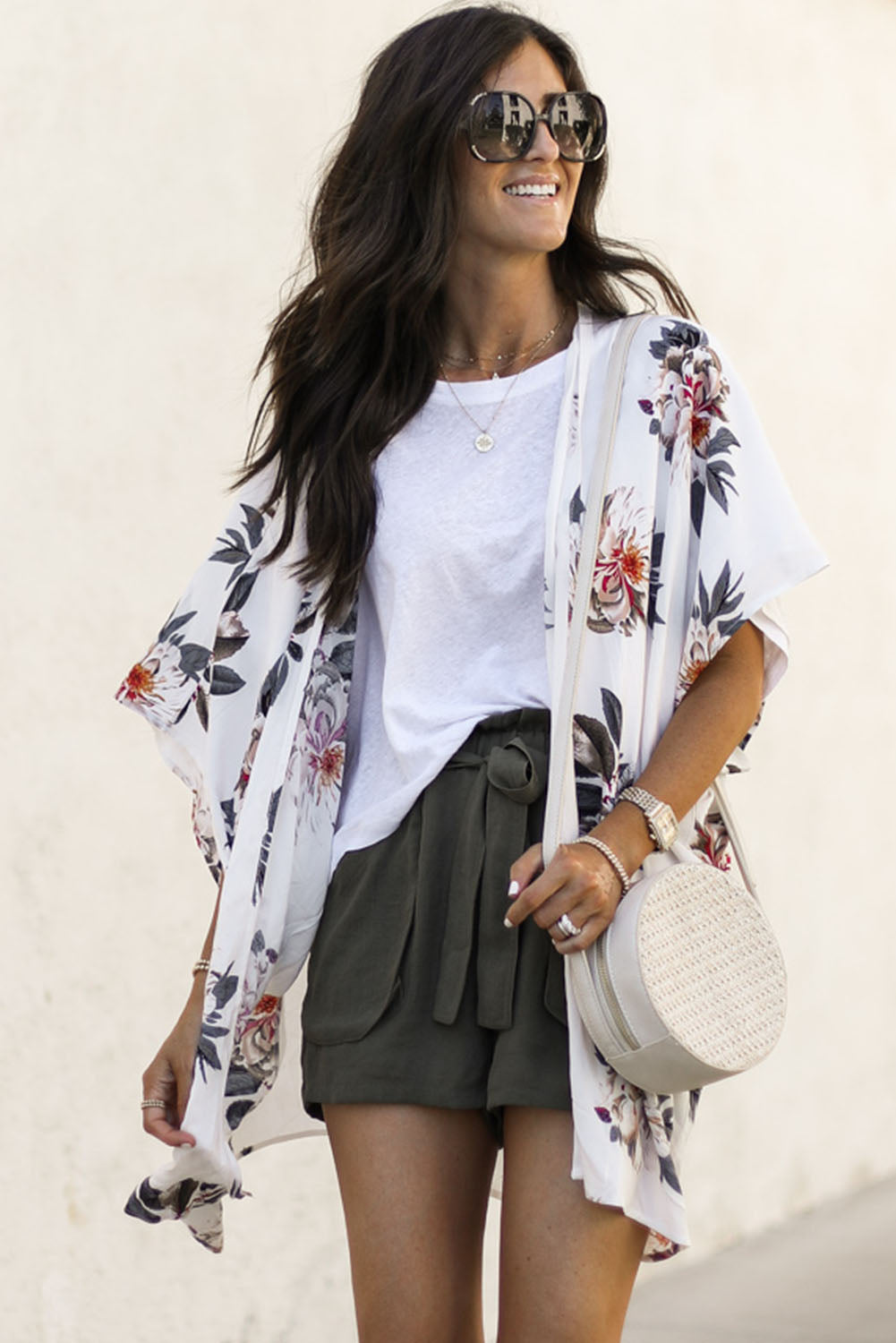 White Floral Print Summer Kimono Kimonos JT's Designer Fashion