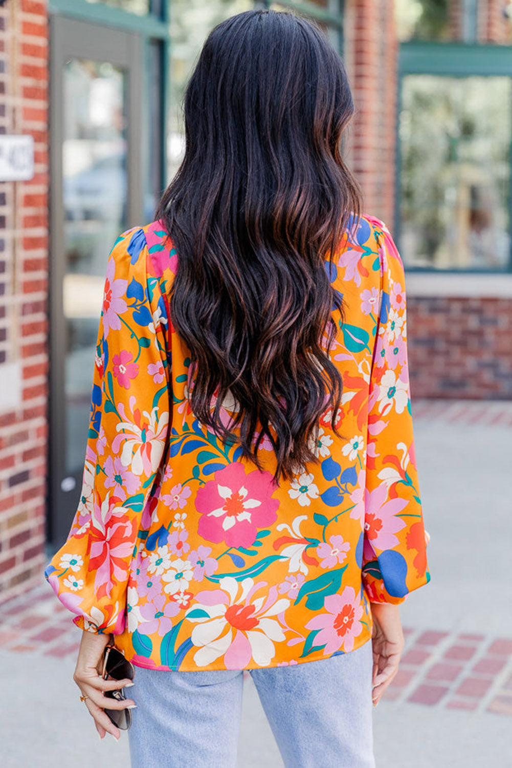 Carrot Floral Print Smocked Puff Sleeve Shirt Tops & Tees JT's Designer Fashion