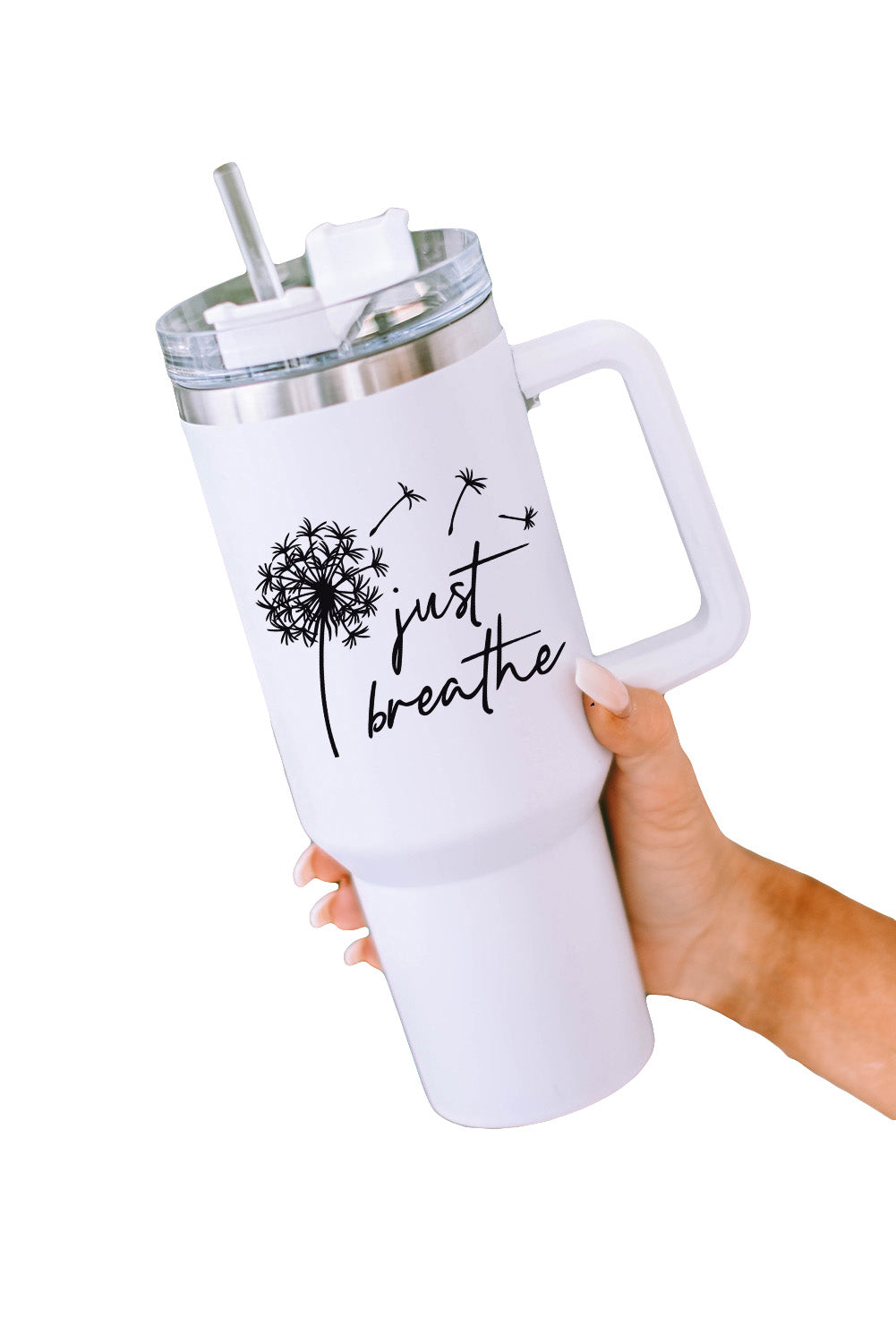 White Just Breathe Dandelion Stainless Steel Insulate Cup with Lip Tumblers JT's Designer Fashion