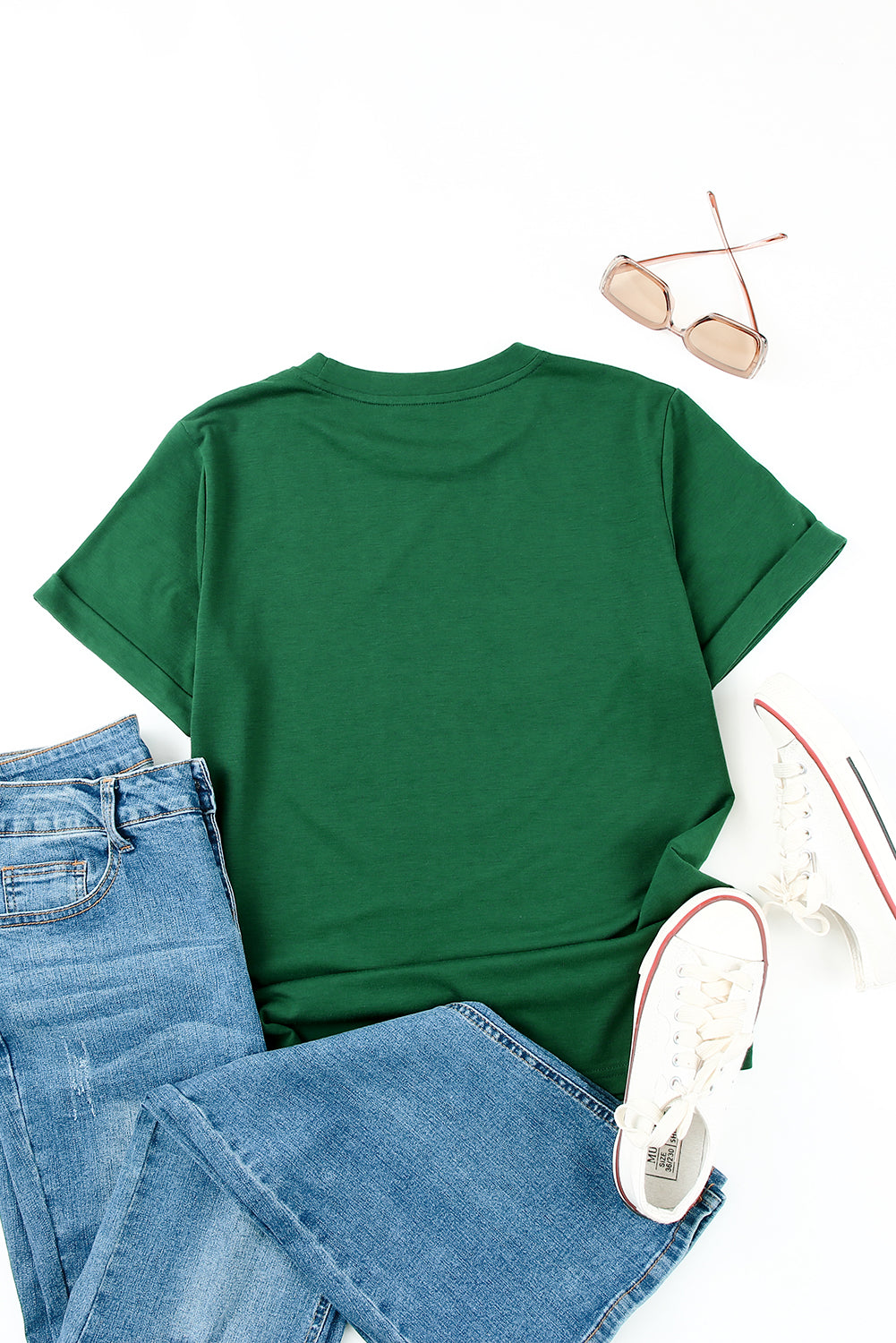 Green Solid Color Crew Neck Tee Tops & Tees JT's Designer Fashion