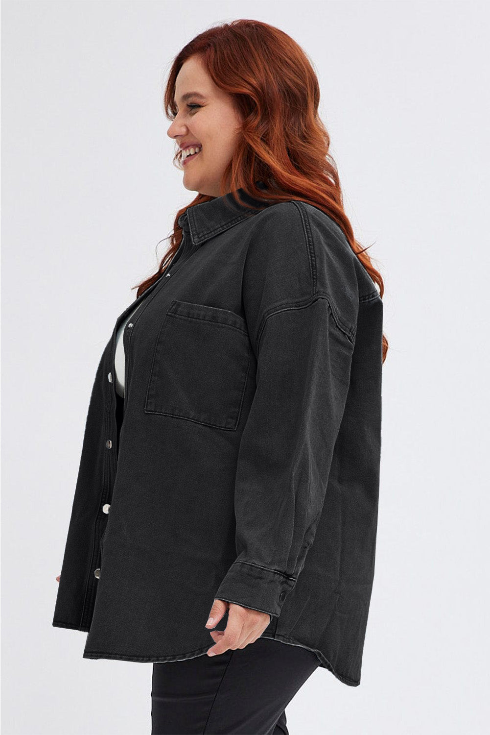 Black Plus Chest Pockets Snap Button Denim Jacket Plus Size JT's Designer Fashion