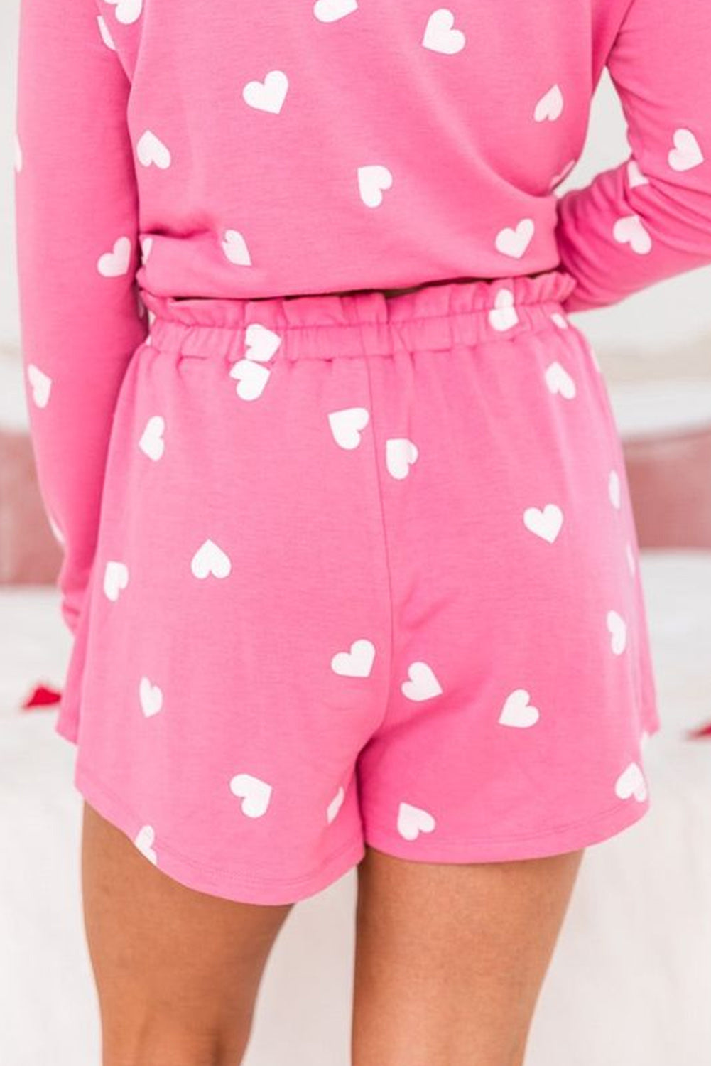 Pink Valentine Heart Print 2pc Shorts Lounge Set Loungewear JT's Designer Fashion