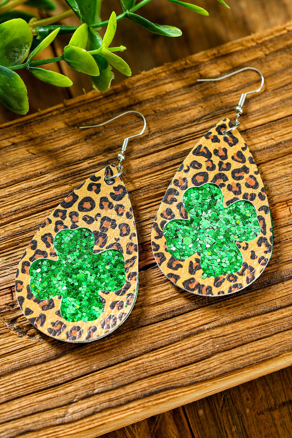 St. Patricks Day Sequin Clover Leopard Earrings Jewelry JT's Designer Fashion