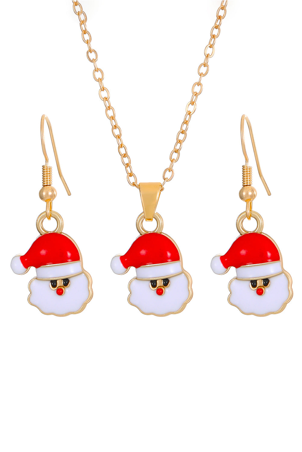 Fiery Red Christmas Santa Claus Earrings and Necklace Set Jewelry JT's Designer Fashion