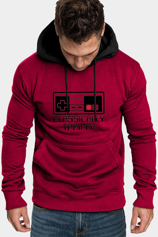 Burgundy Letter Graphic Print Color Block Men's Hoodie Men's Tops JT's Designer Fashion