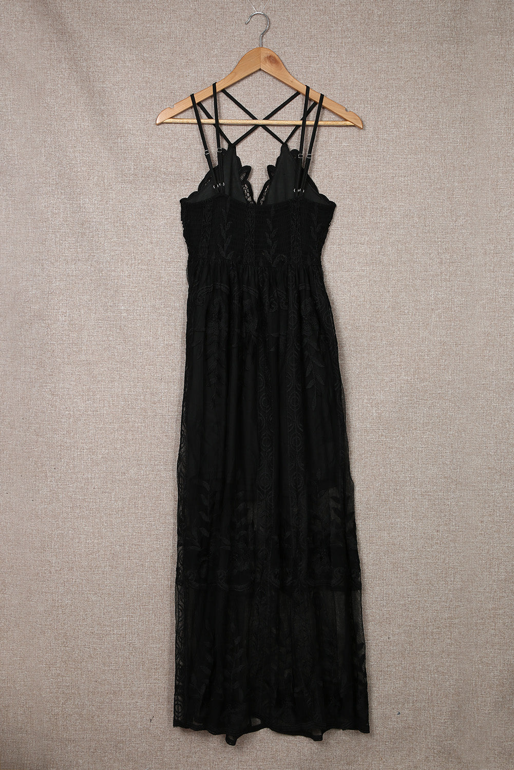 Black Lace Crisscross Backless Maxi Dress Maxi Dresses JT's Designer Fashion