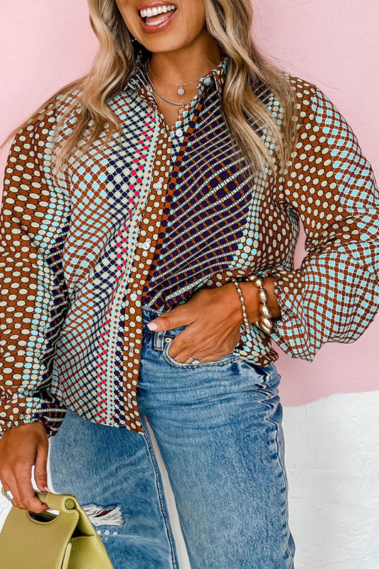 Brown Bring Joy Dot Print Top — Ruthie Grace Plus Size JT's Designer Fashion