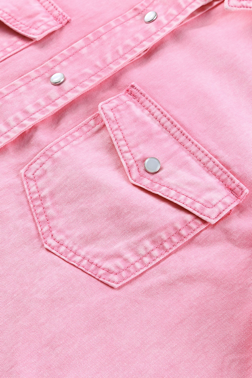 Barbie Style Pink Acid Washed Snap Buttons Denim Shirt Blouses & Shirts JT's Designer Fashion