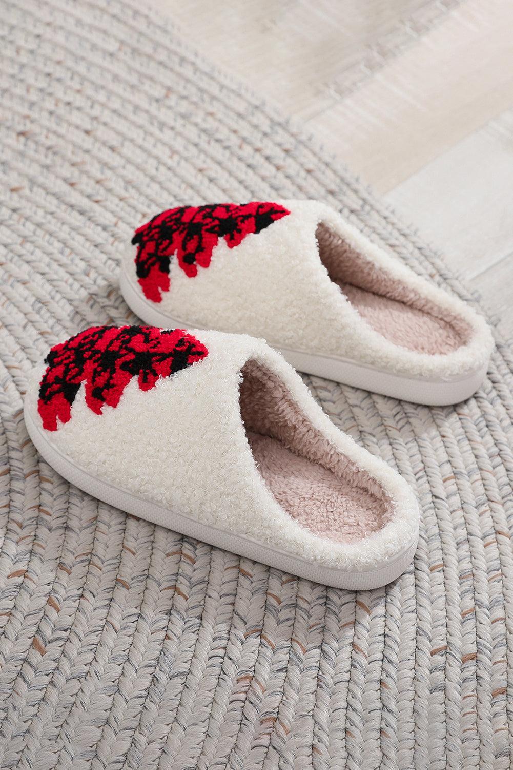 White Fuzzy Tree Pattern Christmas Fashion Home Slippers Slippers JT's Designer Fashion