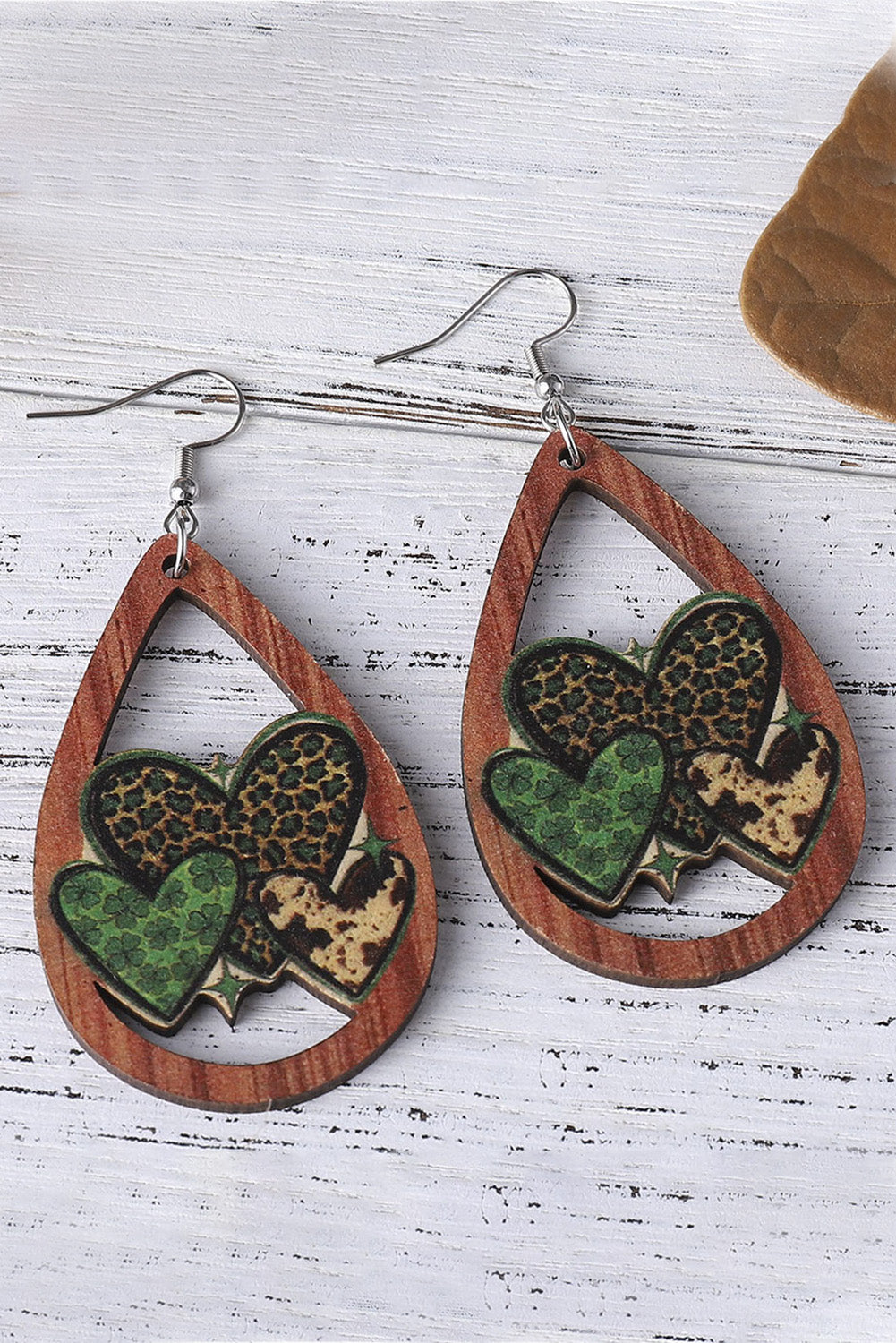 Brown Patrick's Day Hollow out Love Clover Earrings Jewelry JT's Designer Fashion