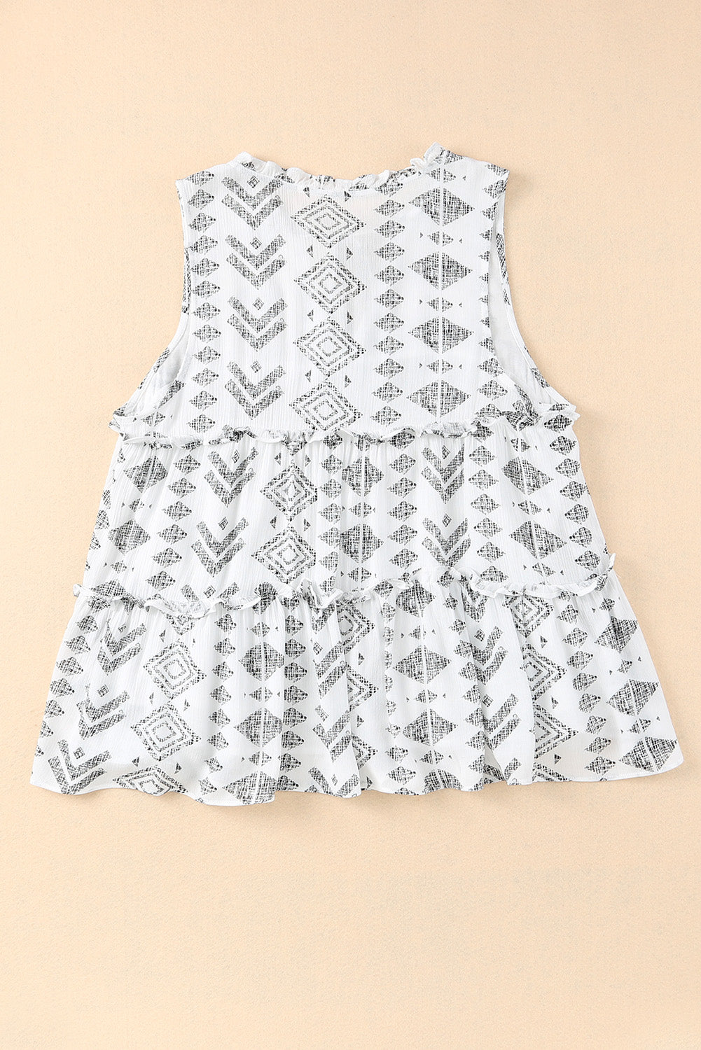 White Tribal Geometric Print Tiered Frilled V Neck Tank Top Tank Tops JT's Designer Fashion