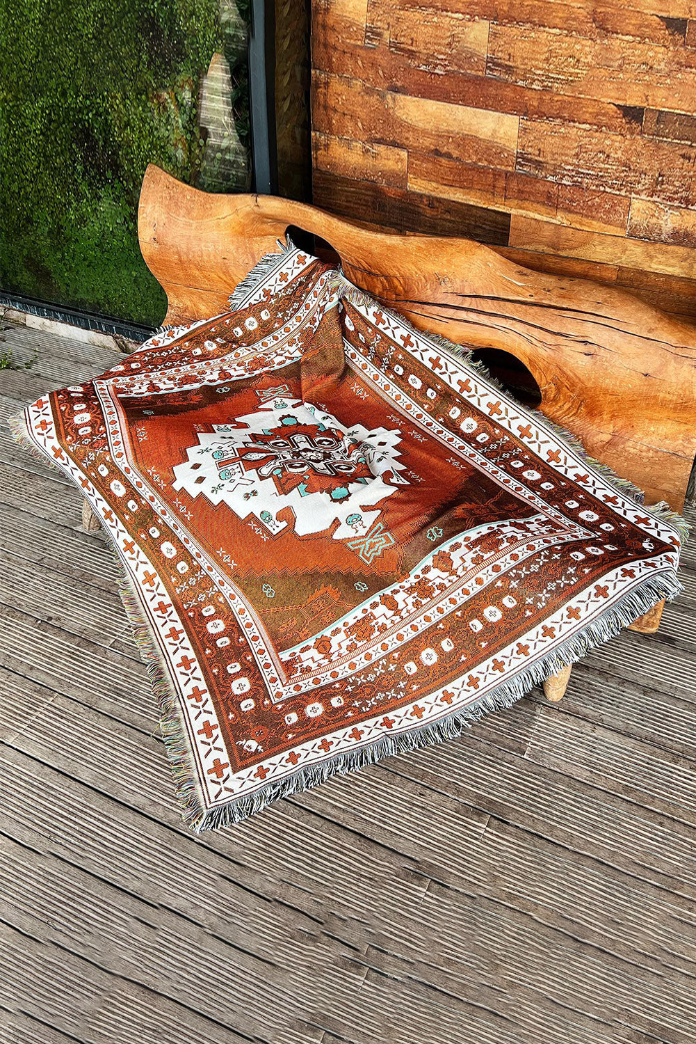 Orange Western Pattern Tasseled Large Blanket Other Accessories JT's Designer Fashion