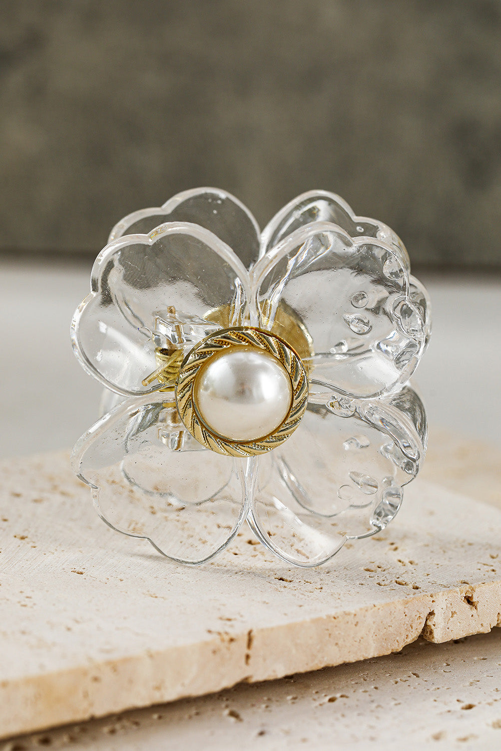 White Flower Shape Pearl Inlay Small Hair Claw Clip Headwear JT's Designer Fashion