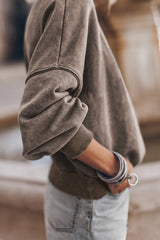 Brown Drop Shoulder Crew Neck Pullover Sweatshirt Sweatshirts & Hoodies JT's Designer Fashion