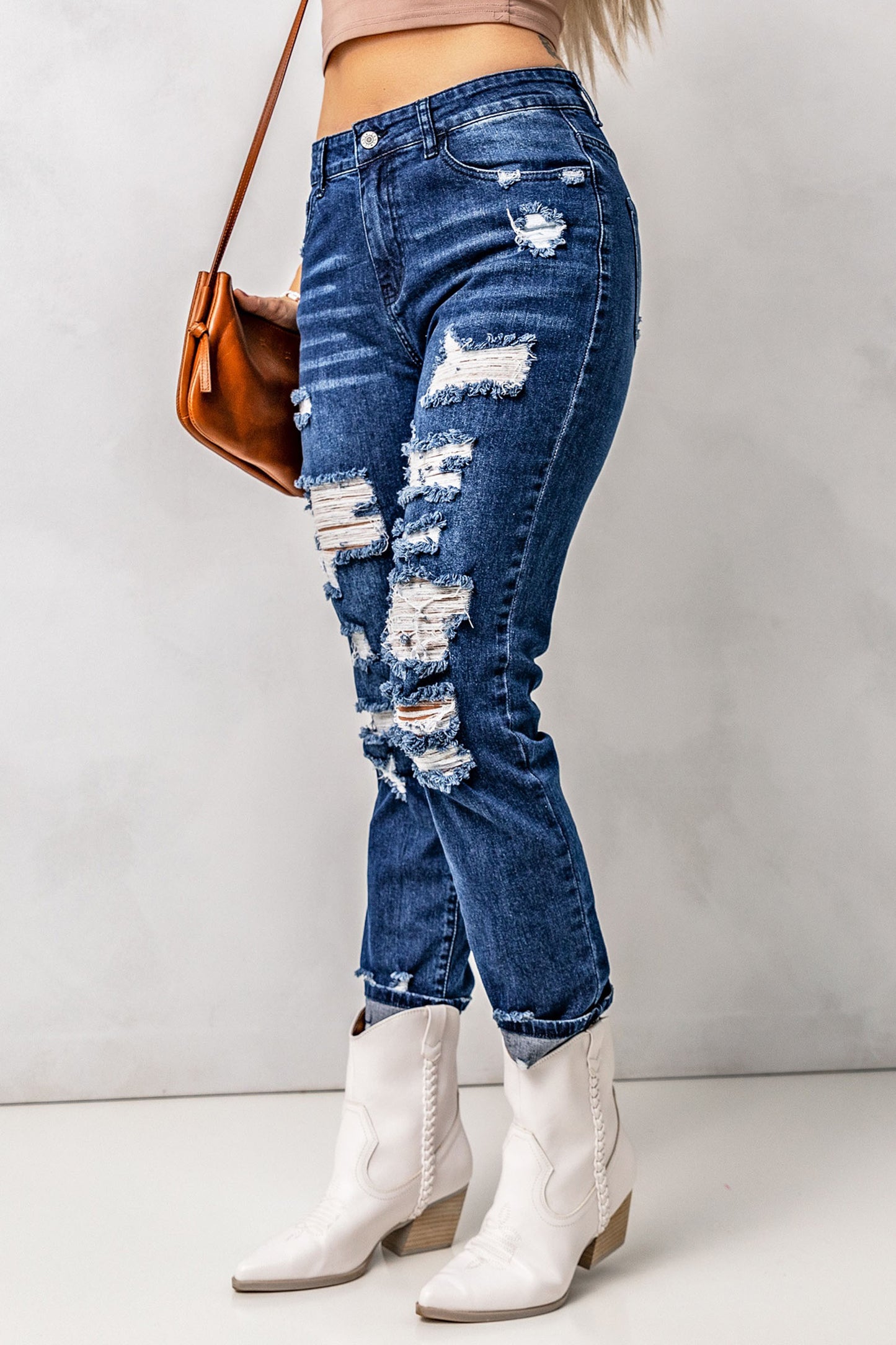 Blue Distressed High Waist Skinny Jeans Jeans JT's Designer Fashion