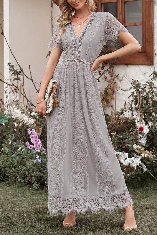 Gray Blue Fill Your Heart Lace Maxi Dress Gray 95%Polyester+5%Spandex Maxi Dresses JT's Designer Fashion