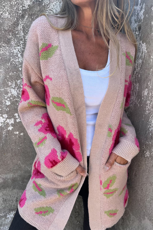 Apricot Powder Floral Pocket Open Front Cardigan Pre Order Sweaters & Cardigans JT's Designer Fashion