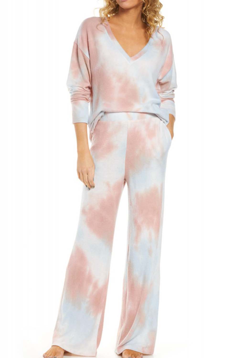 Multicolor Tie Dye Print V Neck High Waist Lounge Set Loungewear JT's Designer Fashion