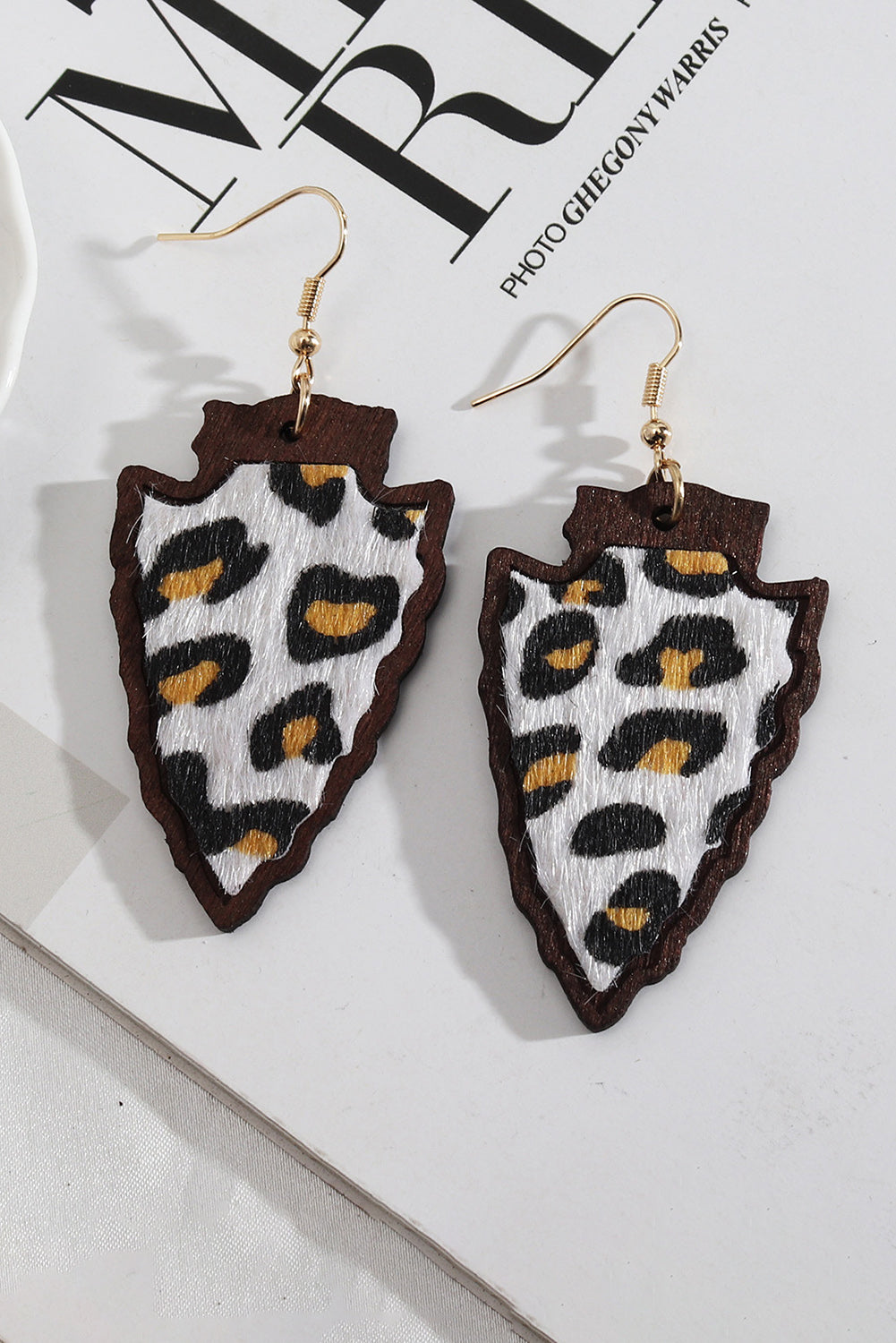 Leopard Applique Wood Leather Earrings Jewelry JT's Designer Fashion