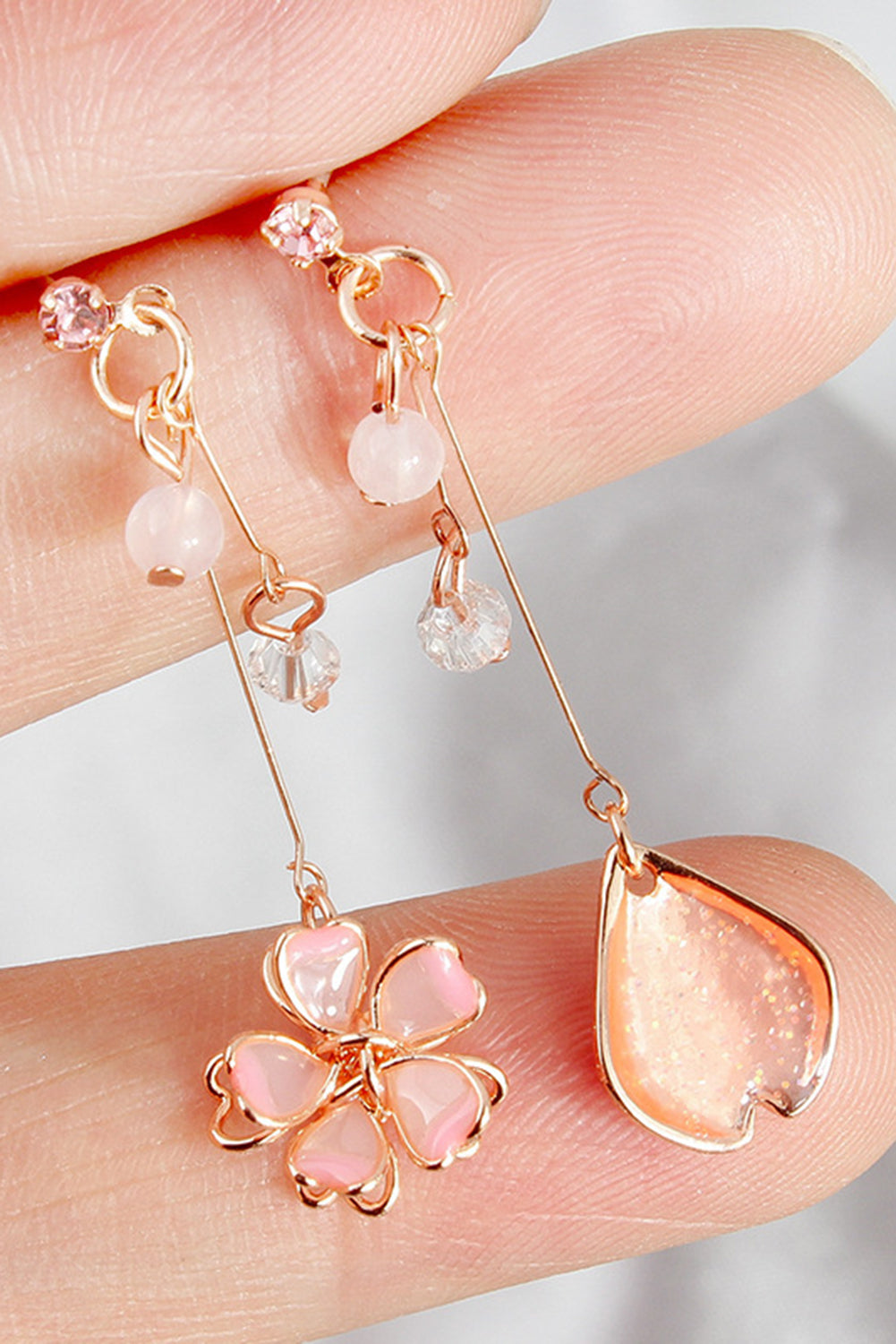 Pink Asymmetrical Cherry Blossom Dangle Earrings Jewelry JT's Designer Fashion