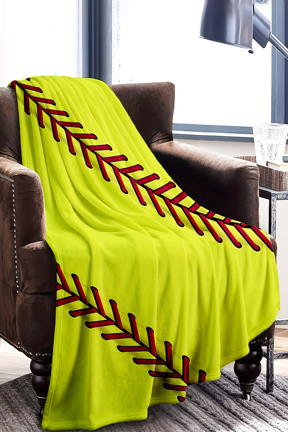 Yellow Baseball Seam Print Soft Flannel Blanket 130*150cm Other Accessories JT's Designer Fashion