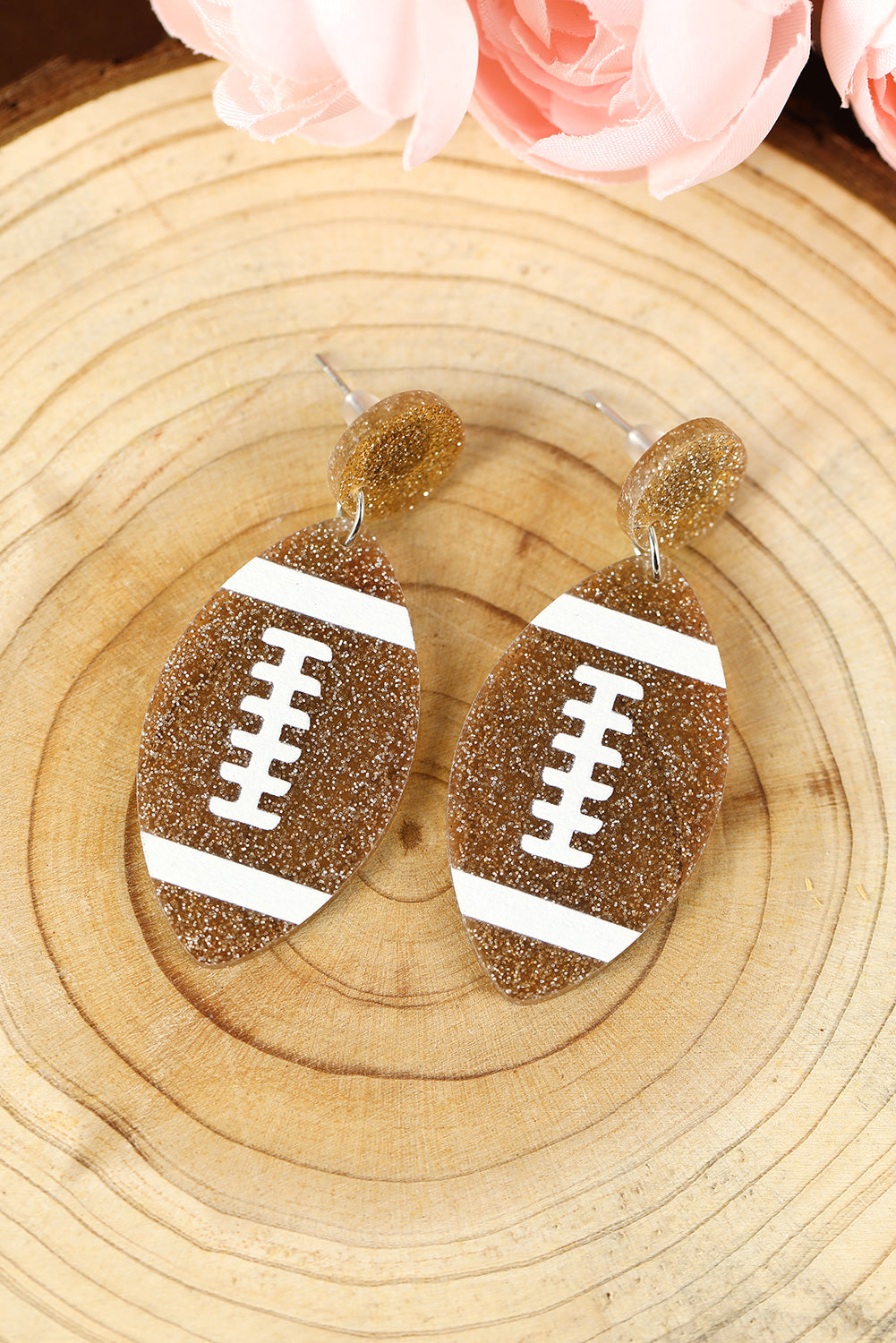 Brown Glittering Rugby Pendant Earrings Jewelry JT's Designer Fashion