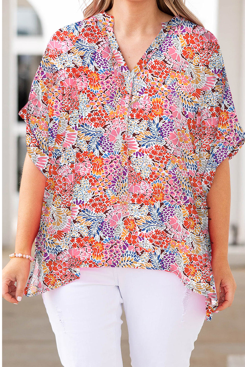 Multicolor Leopard Print V Neck Half Sleeve Plus Size Blouse Plus Size JT's Designer Fashion