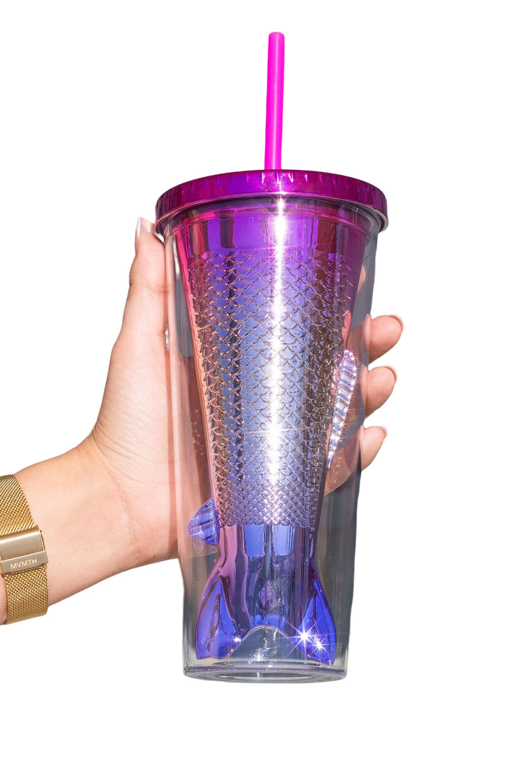 Multicolor Double Layered Mermaid Fish Electroplated Straw Cup Tumblers JT's Designer Fashion