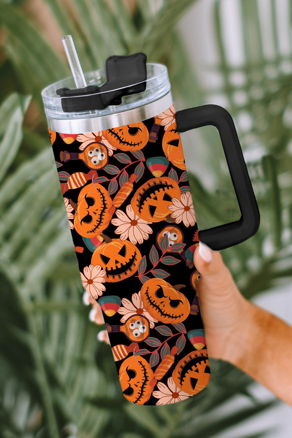 Multicolour Halloween Pumpkin Print 304 Stainless Vacuum Cup Tumblers JT's Designer Fashion