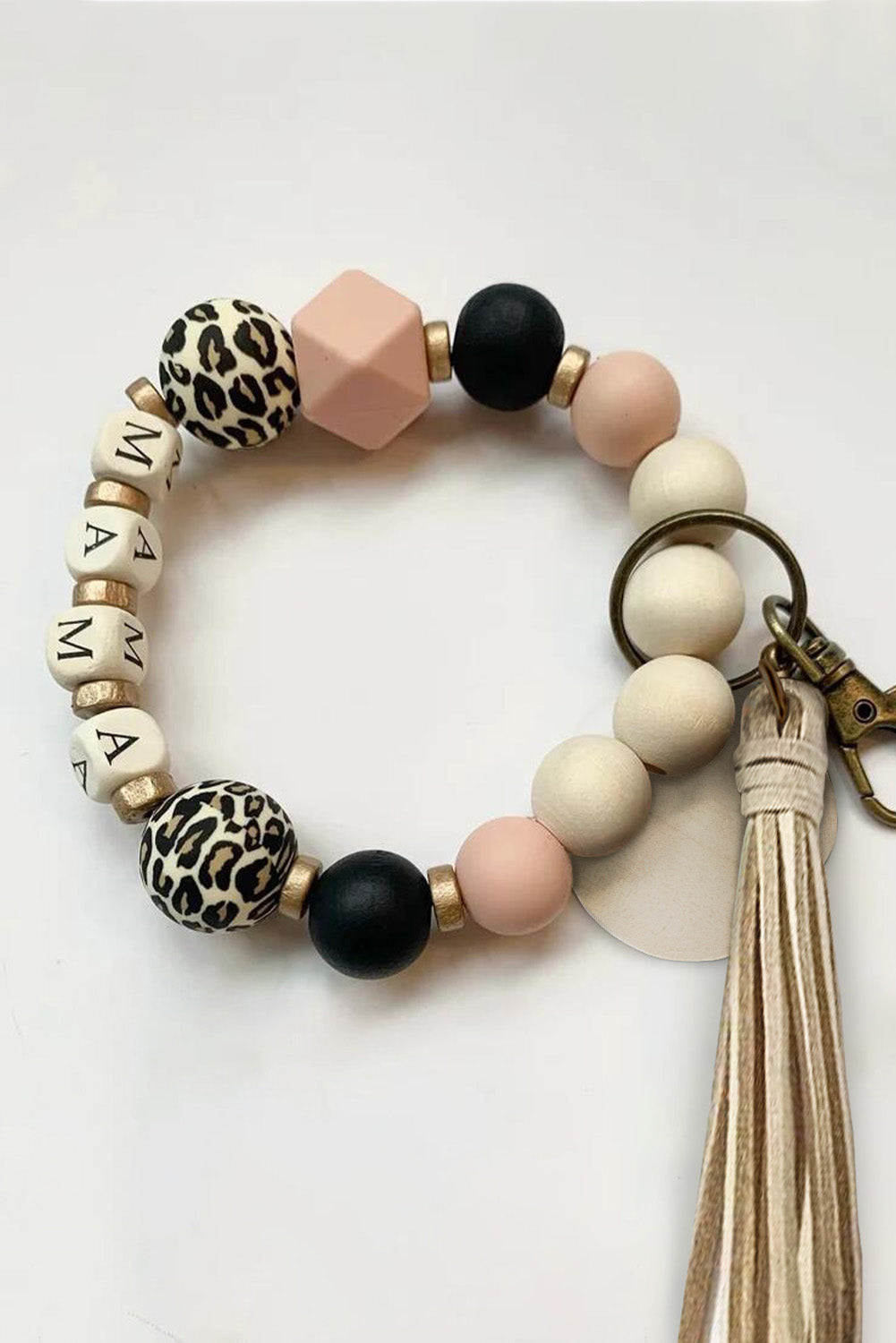 Multicolor Multiple Beads MAMA Leopard Tassel Bracelet Keyring Other Accessories JT's Designer Fashion