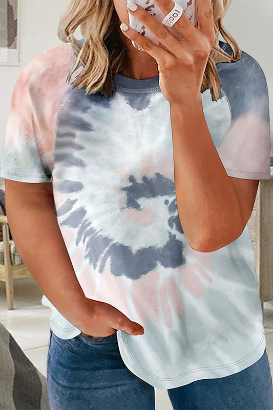 Multicolor Tie-dye Raglan Sleeve Plus Size T-shirt Plus Size Tops JT's Designer Fashion