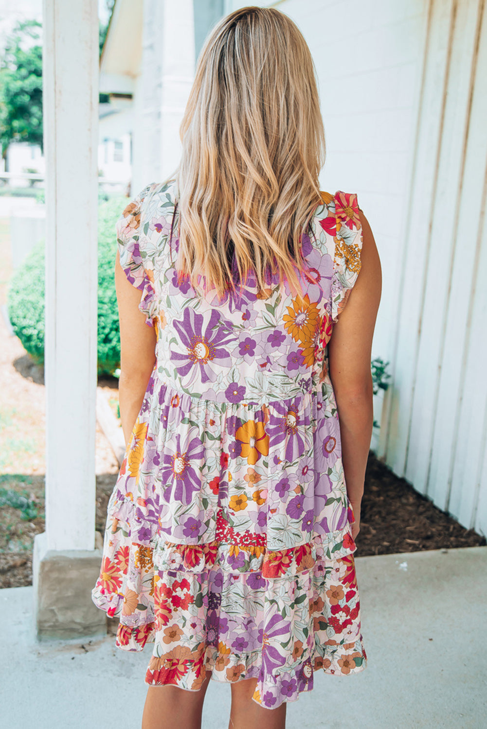 Purple White Ruffled Tank Floral Dress Floral Dresses JT's Designer Fashion