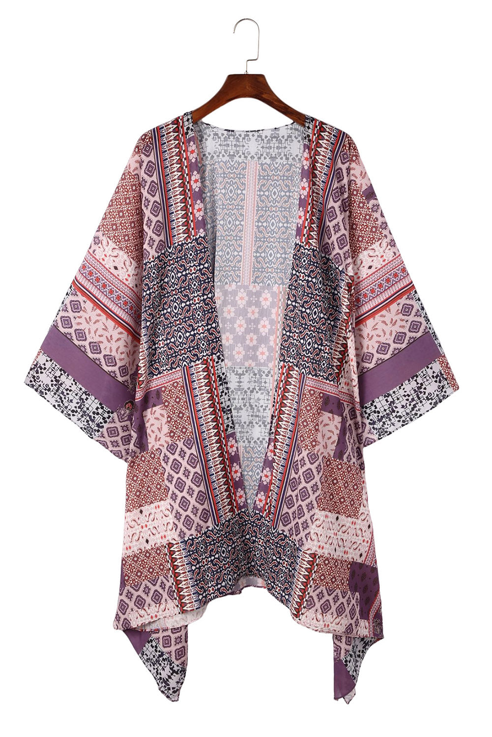 Pink Geometric Print Open Front Kimono Kimonos JT's Designer Fashion