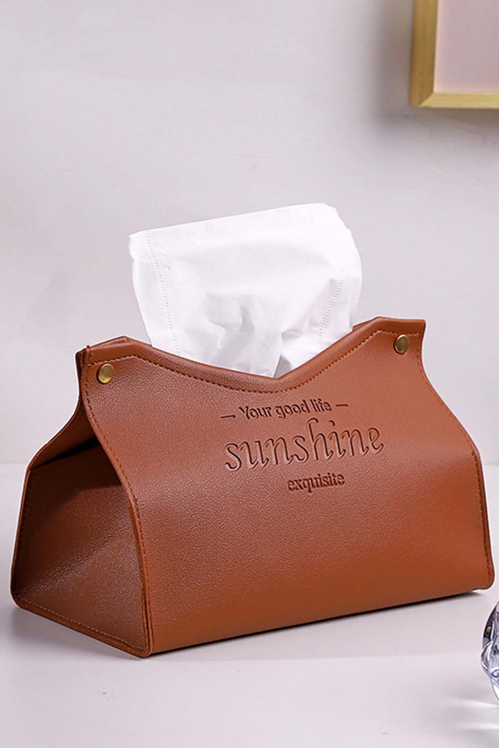 Brown PU Leather Lettered Tissue Storage Box Other Accessories JT's Designer Fashion