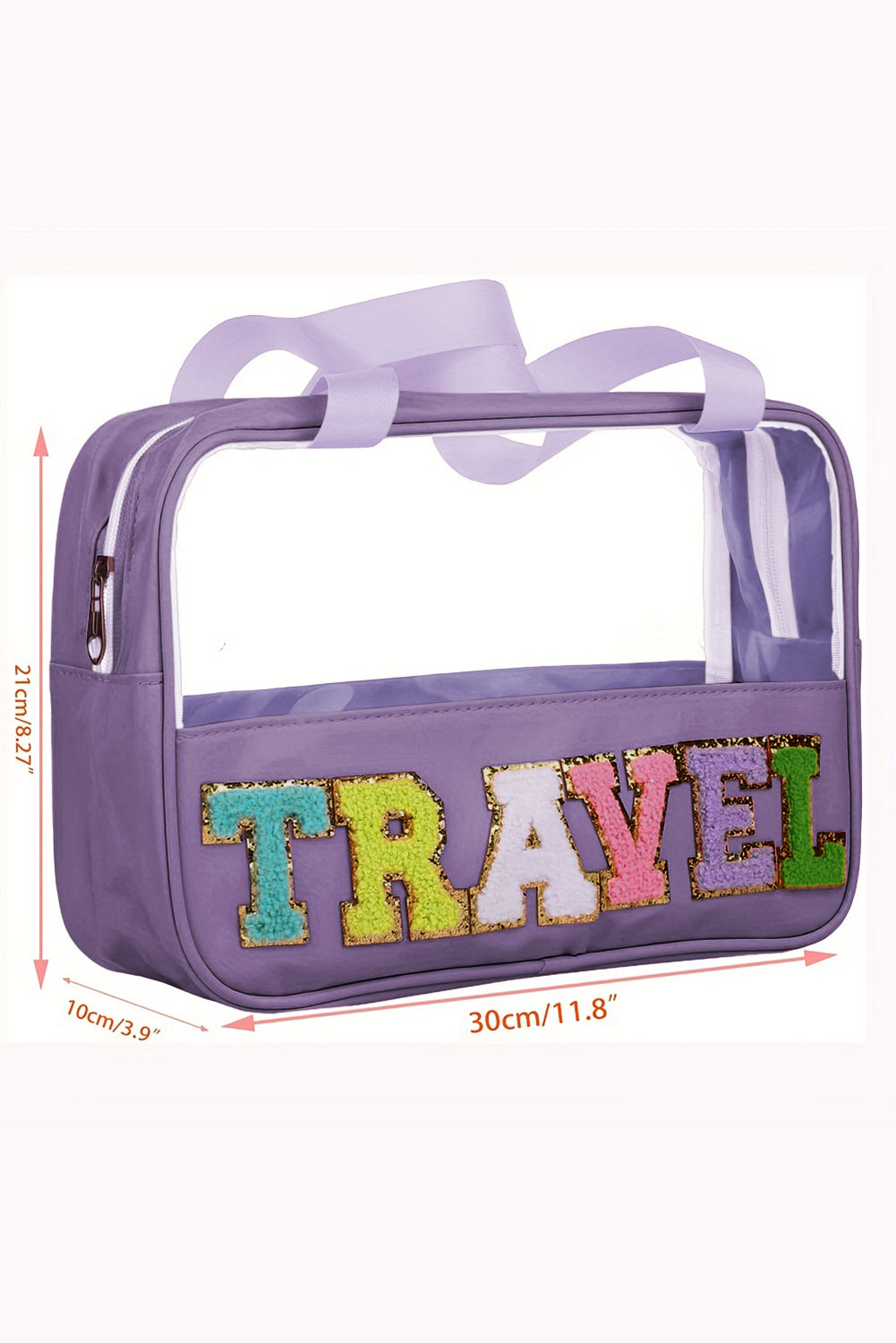 Purple TRAVEL Chenille Letter Clear PVC Makeup Bag Other Accessories JT's Designer Fashion