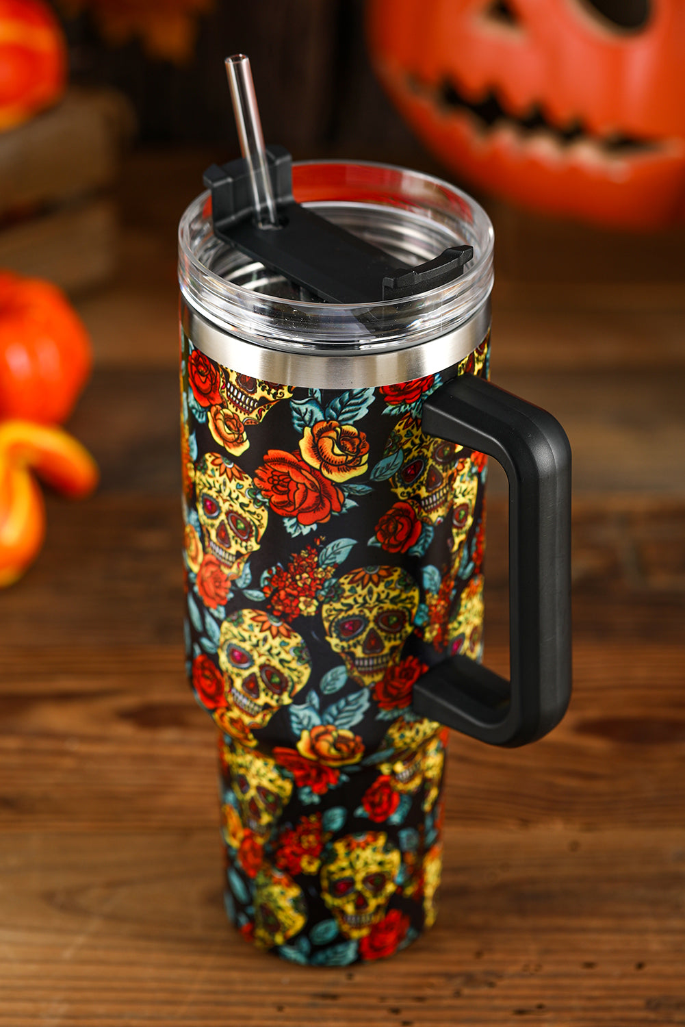 Yellow Skull Flower Printed Halloween Fashion Tumbler Tumblers JT's Designer Fashion