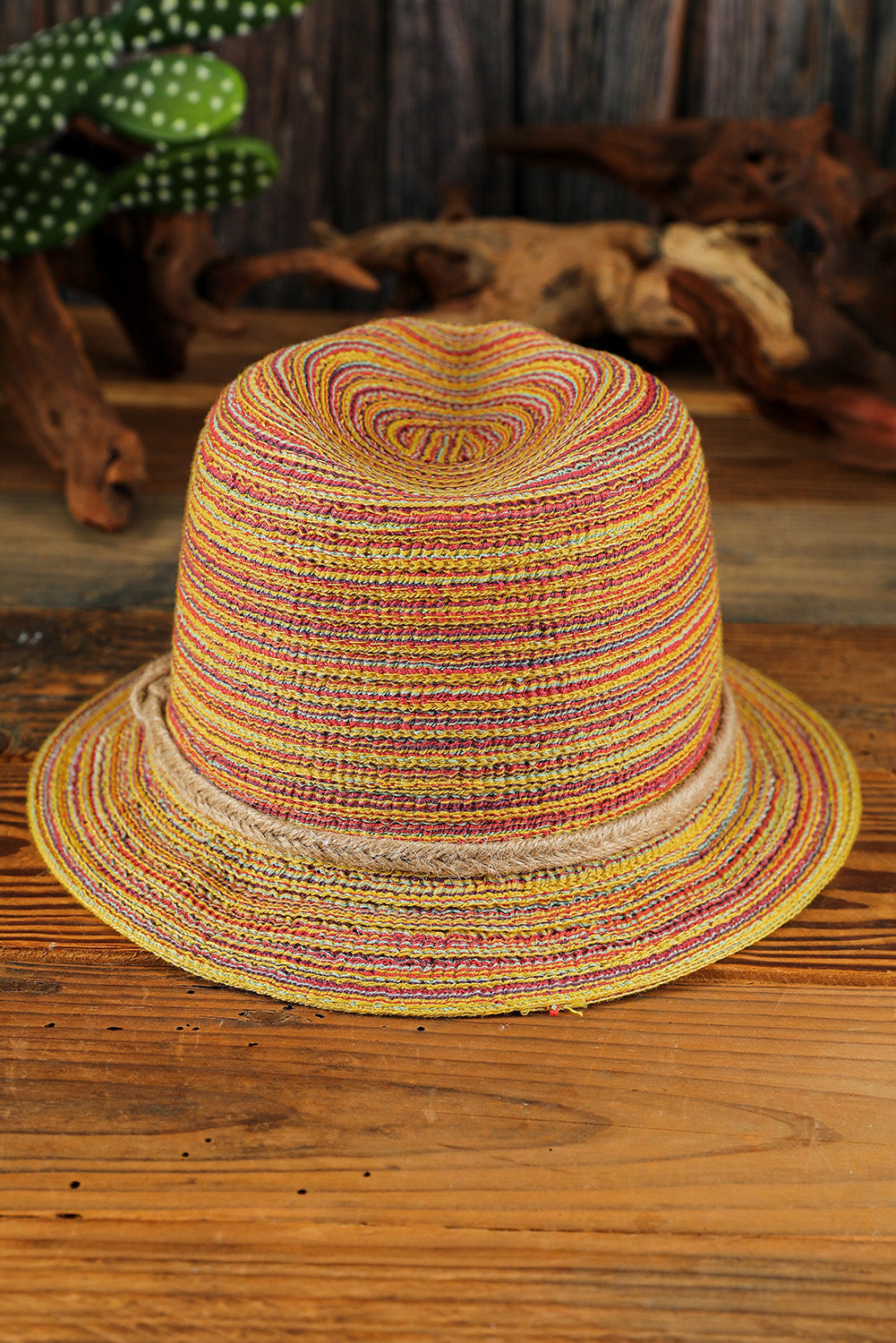 Khaki Striped Straw Boho Beach Hat Hats & Caps JT's Designer Fashion