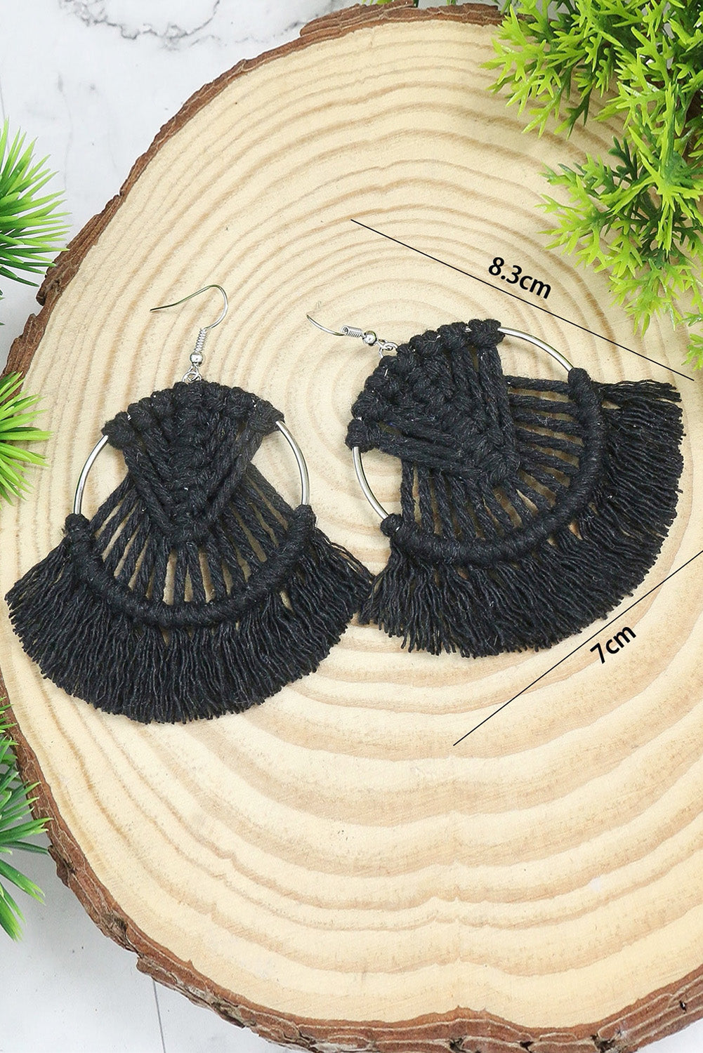 Black Crochet Tassel Fan-shaped Drop Earrings Jewelry JT's Designer Fashion