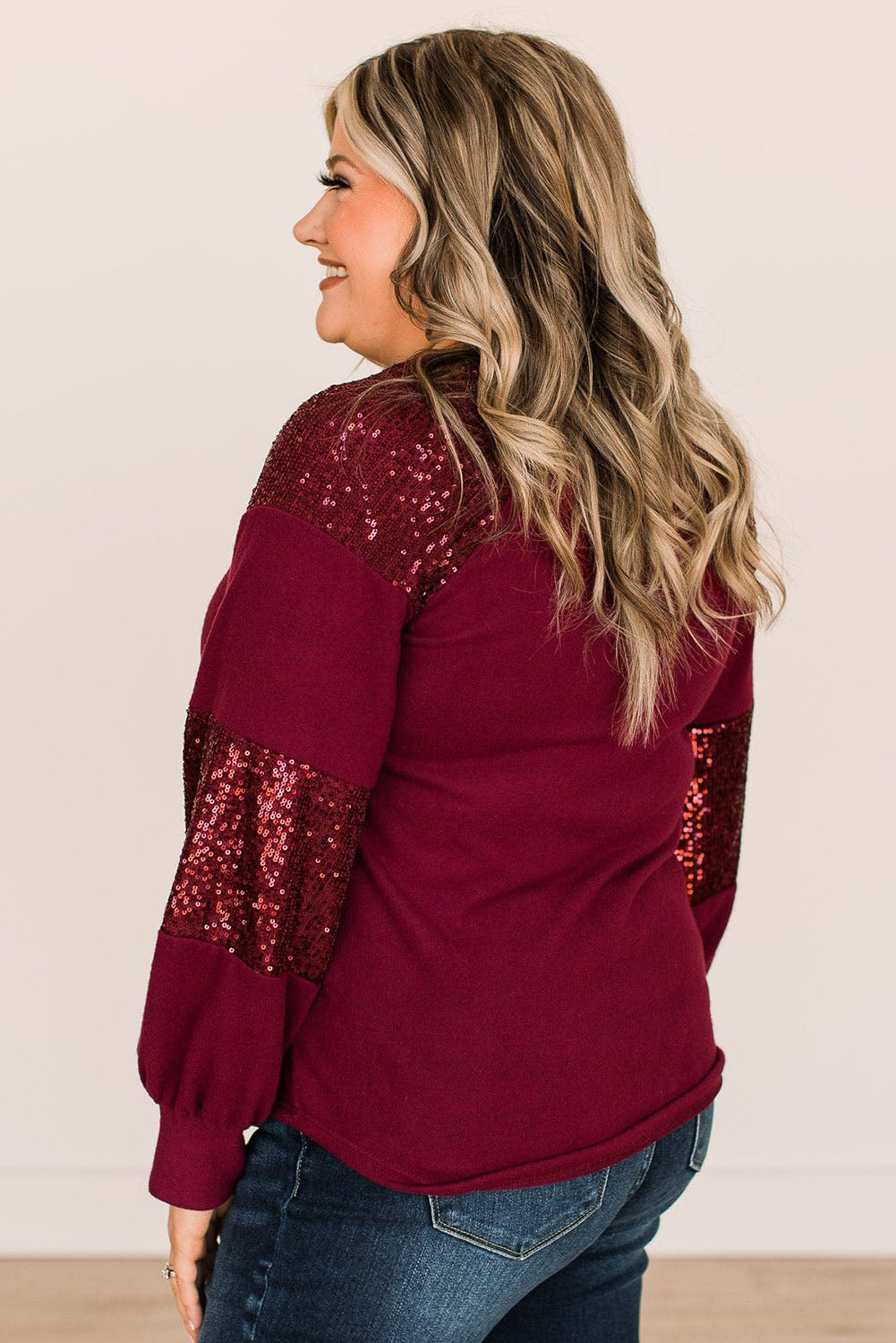 Red Plus Size Sequin Patchwork Top Plus Size JT's Designer Fashion