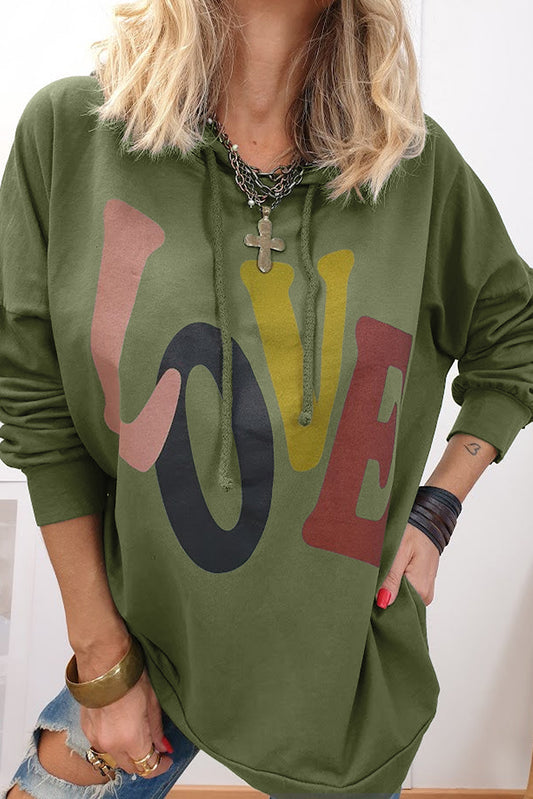 Mist Green LOVE Letter Graphic Drop Shoulder Oversize Hoodie Pre Order Sweatshirts & Hoodies JT's Designer Fashion