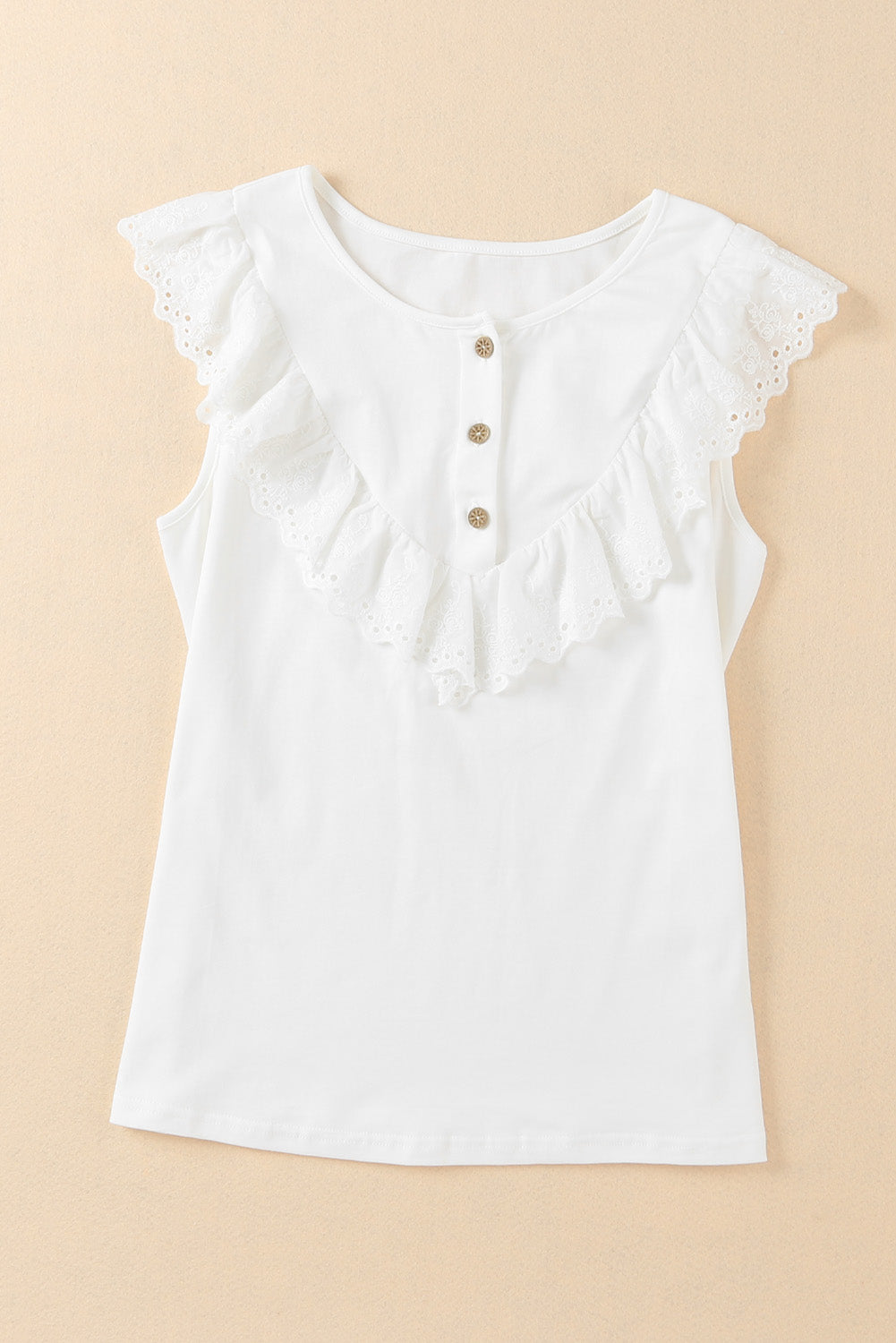 White Buttons Ruffled Tank Top Tank Tops JT's Designer Fashion