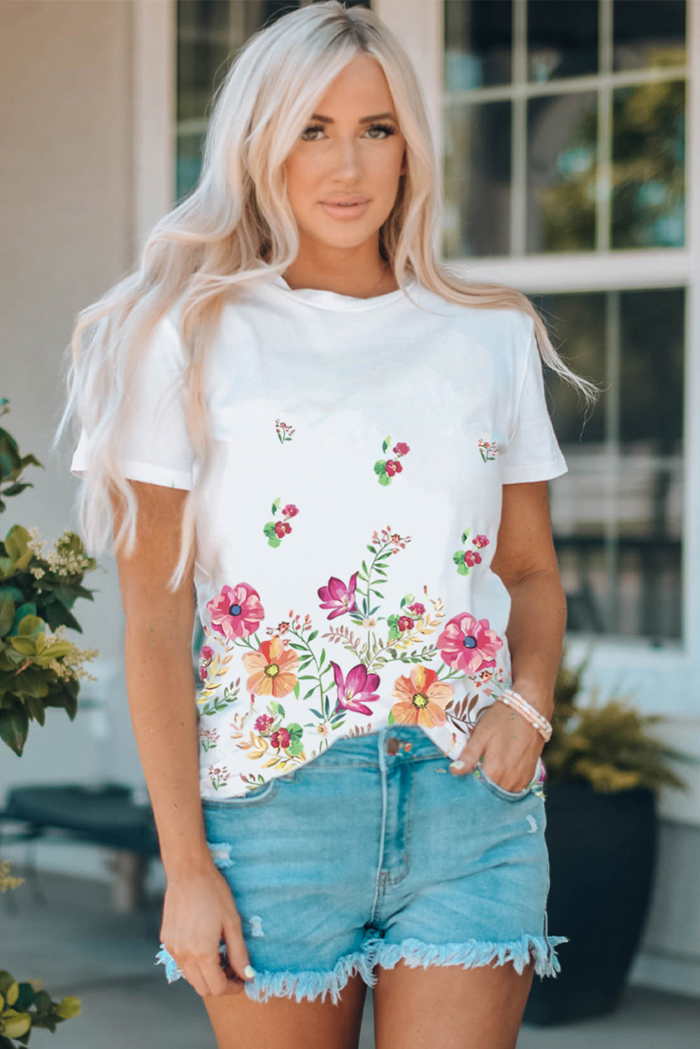 White Family Matching Adult Flower Printed Crew Neck T Shirt Family T-shirts JT's Designer Fashion