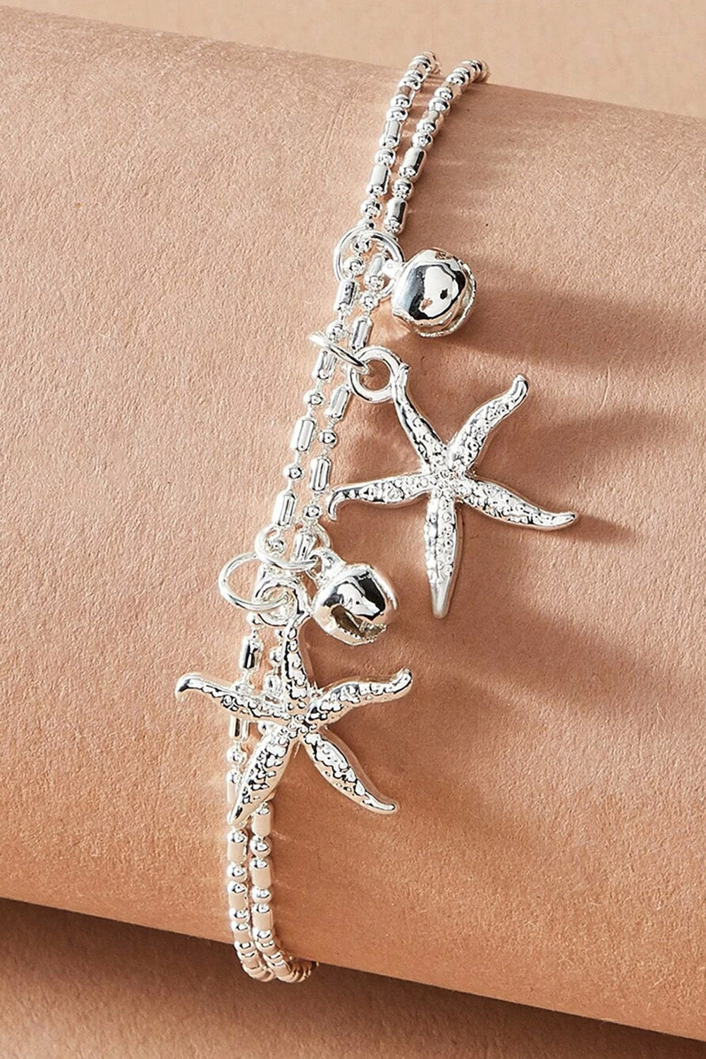 Silver Starfish Bell Dual-Layered Anklet Jewelry JT's Designer Fashion