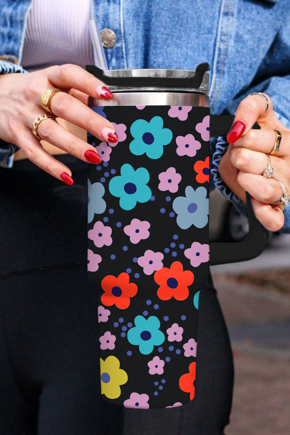 Multicolor Cute Floral 304 Stainless Tumbler Thermos Cup Tumblers JT's Designer Fashion