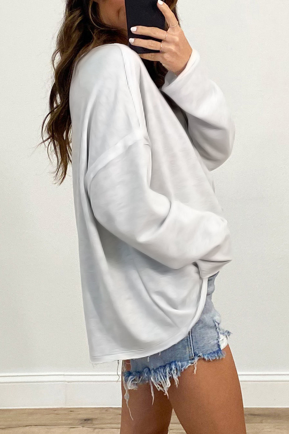 White Pocketed Oversized Drop Sleeve Top Long Sleeve Tops JT's Designer Fashion