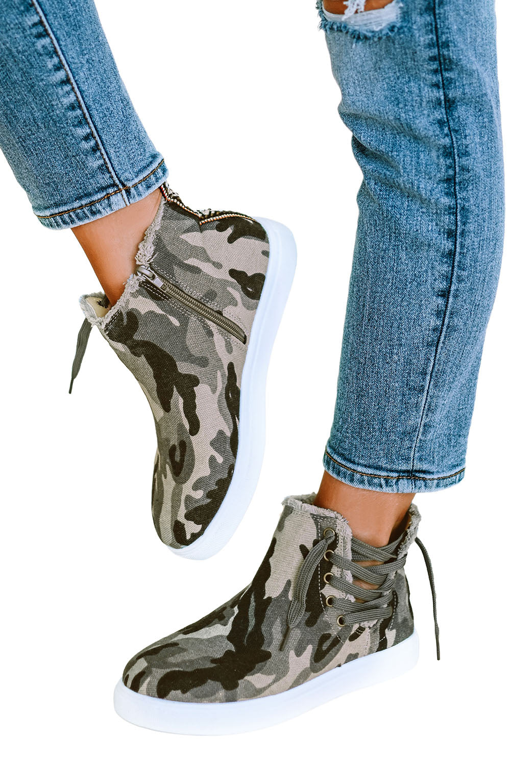 Green Camo Lace Up Raw Edge Platform Shoes Women's Shoes JT's Designer Fashion