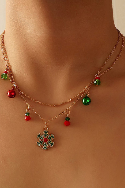 Multicolor Christmas Snowflake Pendant Double Chain Necklace Jewelry JT's Designer Fashion