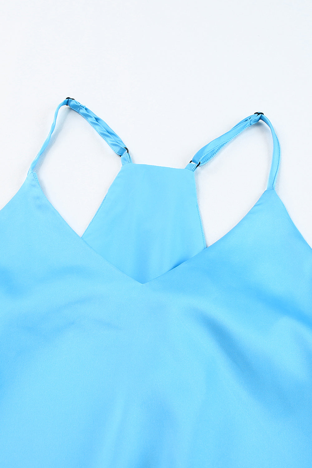 Sky Blue Spaghetti Straps Satin Tank Top Tank Tops JT's Designer Fashion