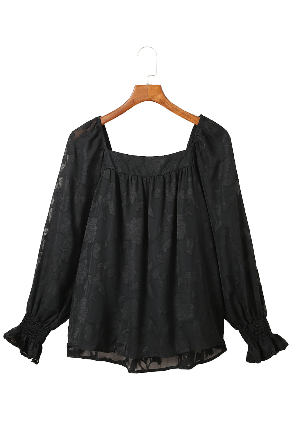 Black Square Neck Floral Textured Blouse Blouses & Shirts JT's Designer Fashion